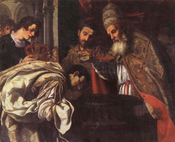 Jacopo Vignali St.Silvester,Pope,Baptizes the Emperor Constantine France oil painting art